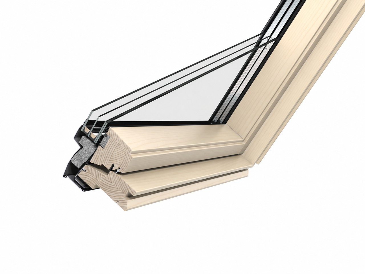 Snitt av VELUX takvindu i tre